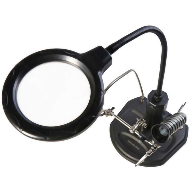 Magnifier w/Auxiliary Clip on PCB Soldering Iron Stand, LED Light